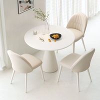 Ensemble de table à manger élégante Wabi Sabi effet pierre blanche circulaire avec 4 chaises, petite table de réunion, coin petit-déjeuner, mobilier de maison