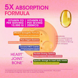 OEM/ODM Pure Vegan Essence Softgel Capsules Support Bone Heart Health <b>Vitamin</b> D3 K2 Adult Use Low-Fat Extra Strength Calcium - Product Image 4