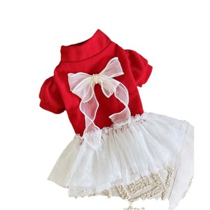 Pet clothing <b>bow</b>-knot mesh skirt, skin-friendly and comfortable, suitable for small and medium-sized dogs, <b>red</b> polyester. - Product Image 4