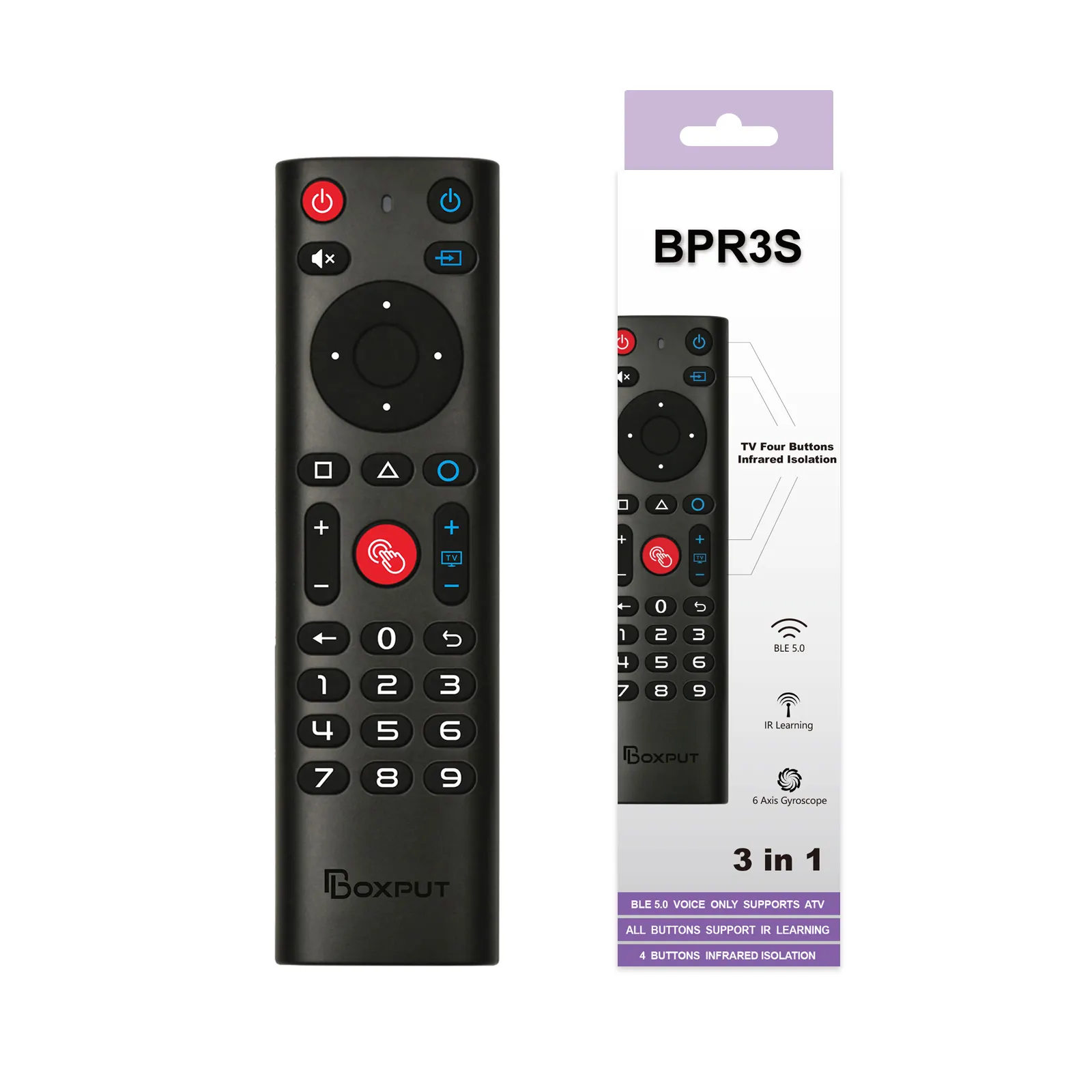 BOXPUT BPR3S BT Voice Wireless Air mouse remoto BT5.0 6 AXIS Gyro IR Aprendizaje Aislamiento Smart TV Control remoto Android TV Box