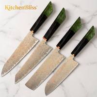 Ensemble de couteaux de cuisine KitchenBliss VG10 en cuivre damas, professionnel, 4 pièces, 60±2 HRC, couteaux de chef japonais, ensemble de couteaux de cuisine personnalisés