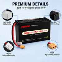 Paket Baterai Lipo 8000mAh 22.2V 50C 6S Berkualitas Tinggi dengan Tingkat Pengosongan Tinggi dan Colokan Kustom untuk Multirotor FPV UAV.
