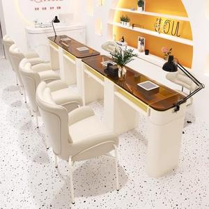 Juego de Mesa y Silla de Manicura de Lujo Moderno, Mesa de Manicura con Marco de Hierro y Tapa de Vidrio, Muebles para Manicura Profesional - Product Image 1