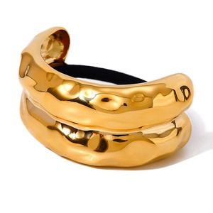 18K PVD mạ vàng thép không gỉ Tóc Dây không thấm nước búa Chunky bóng vòm ponying Cuff quan hệ phụ kiện tóc - Product Image 1