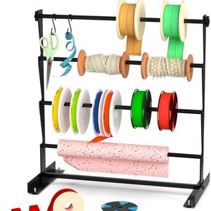 Estante de almacenamiento de cintas montado en la pared con soporte para papel de regalo, organizador de suministros para floristería y manualidades, acabado con recubrimiento en polvo - Product Image 1