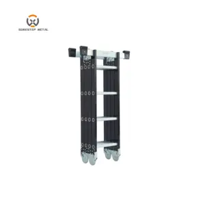 Escalera de extensión portátil negra Fordable de aluminio, escalera de andamio multiusos Plegable ligera ajustable para el hogar