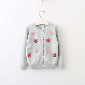 Pull cardigan pour enfants de style coréen, couleur rose, à pois brillants, fabriqué en Chine - Product Image 4
