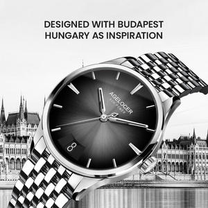 Montre AGELOCER Original Budapest, bracelet en acier, montre mécanique automatique pour homme, grand calendrier, date, cadeau d'anniversaire pour homme - Product Image 2