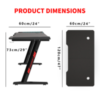 Bureau de jeu moderne en métal avec éclairage LED, surface en bois, poste de travail ergonomique pour joueurs avec système de gestion des câbles pour bureau à domicile