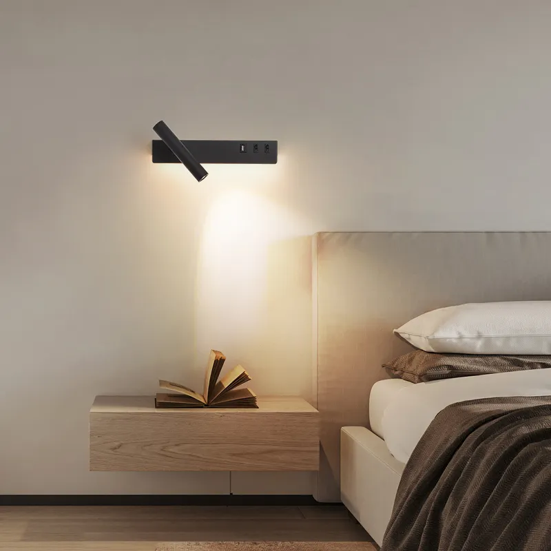 Moderne und minimalistische wiederaufladbare LED-Wandlampe mit verstellbarem Scheinwerfer geeignet für Nachttisch Schlafzimmer Wohnzimmer
