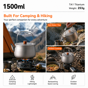 1500ml Titanium Camp Kettle Outdoor Picnic Teapot Boiling <b>Water</b> Pot with Folding Bail Handle Ultralight Titanium Cookware - Product Image 6