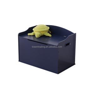 Baúl de madera clásico azul marino Austin con tapa de seguridad, organizador de juguetes de gran capacidad para niños - Product Image 1