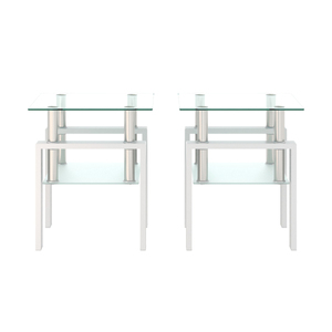 FCJ Set di 2 moderni in vetro temperato tavolino da tè bianco trasparente quadrato/tavolino da salotto