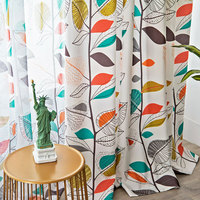 Rideaux semi-occultants imprimés feuilles de vigne, vert-bleu et orange, pour salon, vente en gros américaine au mètre