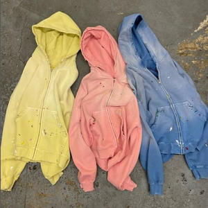 Sweat à capuche surdimensionné vintage délavé à l'acide - Coton lourd à fermeture éclair Streetwear - Product Image 1