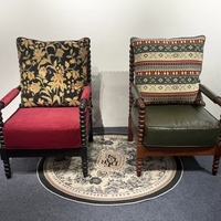 Fauteuil d'appoint vintage en bois massif avec revêtement en tissu et cuir PU, pour salon, fauteuil de détente