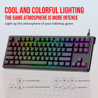 Teclado mecánico con cable Raikoo DG87 de 87 teclas con retroiluminación RGB para juegos y oficina, con teclas contorneadas y soporte.