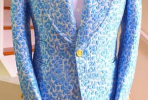 Abito da smoking da <span class=keywords><strong>uomo</strong></span> con stampa blu chiaro e mezza tela personalizzata - Product Image 6