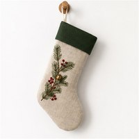 Kaos Kaki Natal Linen Bordir Kustom Dekorasi Hadiah Liburan Botani Grosir
