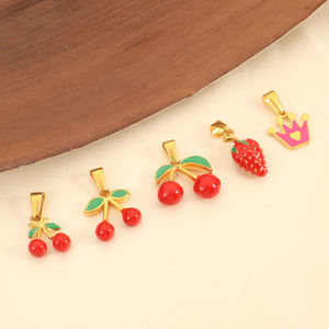 Olivia Stainless Steel Cherry Strawberry Moon <span class=keywords><strong>Suitcase</strong></span> 18k Gold Plated Plane Travel Fashion Charm Pendant untuk Pembuatan DIY - Product Image 3