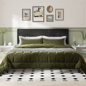<span class=keywords><strong>Lit</strong></span> rembourré en velours gris foncé moderne avec tête <span class=keywords><strong>de</strong></span> <span class=keywords><strong>lit</strong></span> capitonnée à cannelures verticales pour une décoration <span class=keywords><strong>de</strong></span> chambre contemporaine - Product Image 1