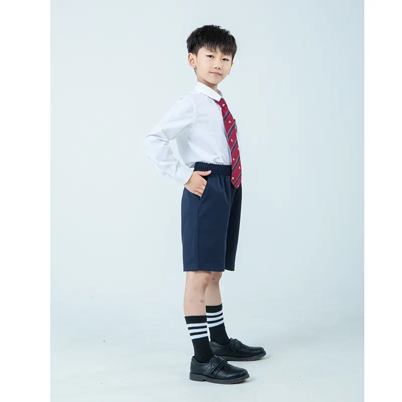 Custom School Uniform Ontwerpen Met Foto School Jongen Lange Mouw Witte School Uniform Shirt