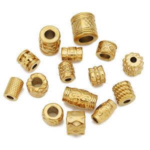 Gold-Plated Stainless Steel Carved <b>Spacer</b> Beads | Large Hole Textured Barrel Beads for DIY Jewelry Making | Bracelet & Necklace - Product Image 1