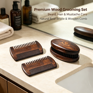 Ensemble de peigne et <span class=keywords><strong>brosse</strong></span> <span class=keywords><strong>à</strong></span> <span class=keywords><strong>barbe</strong></span> en bois naturel personnalisé avec logo de qualité supérieure, <span class=keywords><strong>brosse</strong></span> <span class=keywords><strong>à</strong></span> <span class=keywords><strong>barbe</strong></span> en poils de sanglier pour hommes - Product Image 3