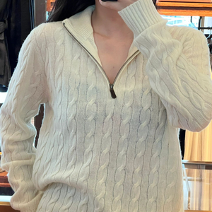 Классический женский свитер на осень/зиму 2025: винтажный кардиган на молнии с вышивкой, приталенный трикотаж - Product Image 3