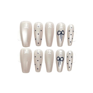 Design # F143 Beau motif de nœud papillon pas cher presse sur les ongles Semi fait à la main Nails <span class=keywords><strong>Art</strong></span> <span class=keywords><strong>pour</strong></span> les adolescents - Product Image 1