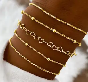 Pulsera de corazones de amor huecos creativos para mujer, cadena de caja de cuentas Vintage, cadenas de muñeca retorcidas, pulseras, regalos de joyería