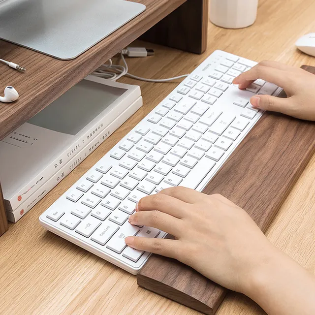 Ergonomic Walnut Keyboard Wrist Rest Anti-Slip Solid Wood Desktop Palm Rest Pad for Mechanical Keyboard Office Gaming