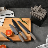 Ensemble de couteaux de cuisine japonais TOALLWIN avec manche en caoutchouc et support en acier inoxydable, couteaux de chef