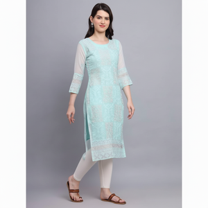 TENDENCIA GEORGETTE CHICKENKARI SOLO KURTI SKY - Product Image 1