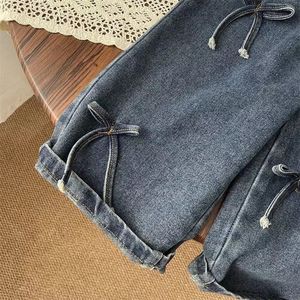 Nuovi Jeans da ragazza primavera autunno <span class=keywords><strong>pantaloni</strong></span> larghi stile coreano a gamba dritta con fiocco a gamba larga Casual - Product Image 4