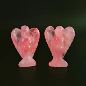 Good quality natural rose quartz crystal angel carvings hand carved 2 inch statue for fengshui decoration crafts