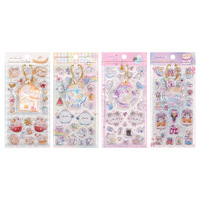 Feuilles d'autocollants en cristal Kawaii Mini Pet, autocollants en forme de chat, de pain et de dôme avec breloques en chaîne, fournitures de papeterie pour scrapbooking pour enfants