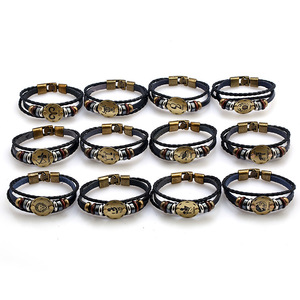 Bracelet en cuir perlé pour <span class=keywords><strong>homme</strong></span>, bijoux à la mode, cadeaux de la saint-valentin, 12 horoscopes <span class=keywords><strong>du</strong></span> zodiaque, G1445, Offre Spéciale - Product Image 4