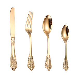 Wholesale Reusable Custom Luxury Wedding Spoon Fork Stainless Steel Golden Cutlery Flatware <b>Sets</b> - Product Image 1