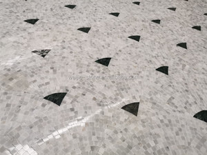 Tùy Chỉnh Ý Carrara Trắng Và Màu Xanh Lá Cây Màu Xanh Lá Cây Đậm Fan Shaped Pattern Mosaic Mural Tầng <span class=keywords><strong>Tile</strong></span> Medallion - Product Image 3