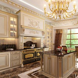 Gabinetes de Cocina Abiertos de Lujo Personalizados de Fábrica Aimsp, Madera Maciza con Encimera de Piedra de Cuarzo - Product Image 5