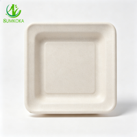 Assiette carrée jetable écologique SUMKOKA de 8 pouces en bagasse biodégradable pour plats à emporter, mariages et hôtels