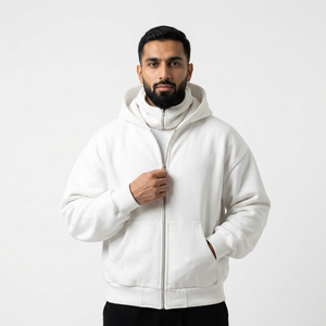 Sweat-shirt à capuche cagoule 100 % coton personnalisé pour homme, épais, coupe oversize, double capuche avec fermeture éclair et épaules tombantes - Product Image 1