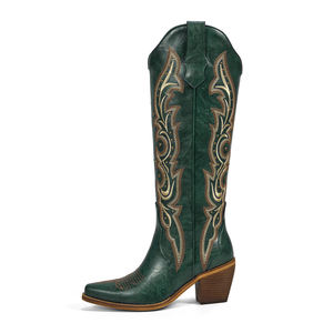 Stivali da Cowgirl WETKISS Taglia Grande 15 Stile Texas Western Vintage Verde Acqua con Punta Affusolata Ricamo Verde e Borchie - Product Image 2