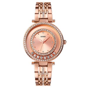 Montre tendance de luxe pour femme en or rose, avec lunette pavée de cristaux, bracelet en acier inoxydable, montre à quartz tendance - Product Image 4