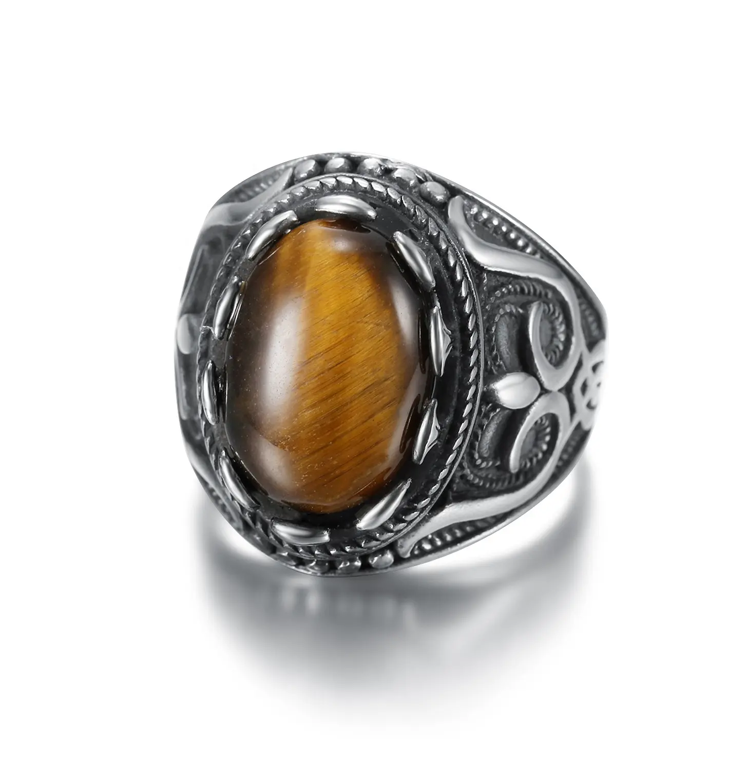 Einzigartiger Edelstein ring aus Edelstahl Einfacher ovaler großer Edelstein-Ring