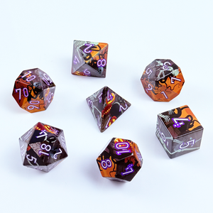 Ensemble de dés de jeu polyédriques <span class=keywords><strong>DND</strong></span> à bords tranchants en résine imprimée <span class=keywords><strong>squelette</strong></span> d'Halloween, personnalisé en usine, 7 pièces, accessoires de jeu de rôle de table - Product Image 2