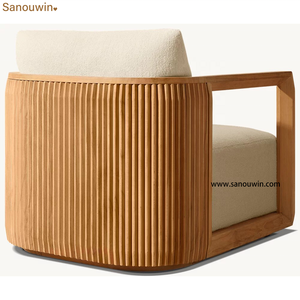 Sillón de Teca Moderno Premium con Diseño de Recortes Ventilados, Borde Inclinado y Detalle de Textura Vertical - Portátil y Cómodo para Uso en Hoteles y Villas - Product Image 4