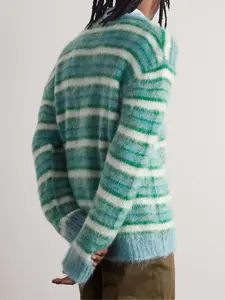 Custom Fashion Warm Mohair Long Sleeve Knit Jacquard Cardigan Men's Furry Sweater