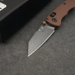Cuchillo de bolsillo táctico BM290, hoja de acero inoxidable con punta caída, mango de micarta, apertura con perilla, OEM - Product Image 4